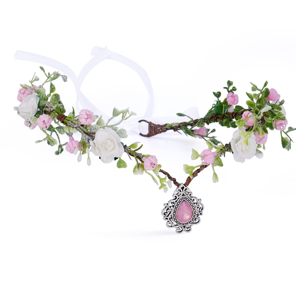 8558 Pink Flower Elven Crown - Handmade Halo Floral Wreath Headband